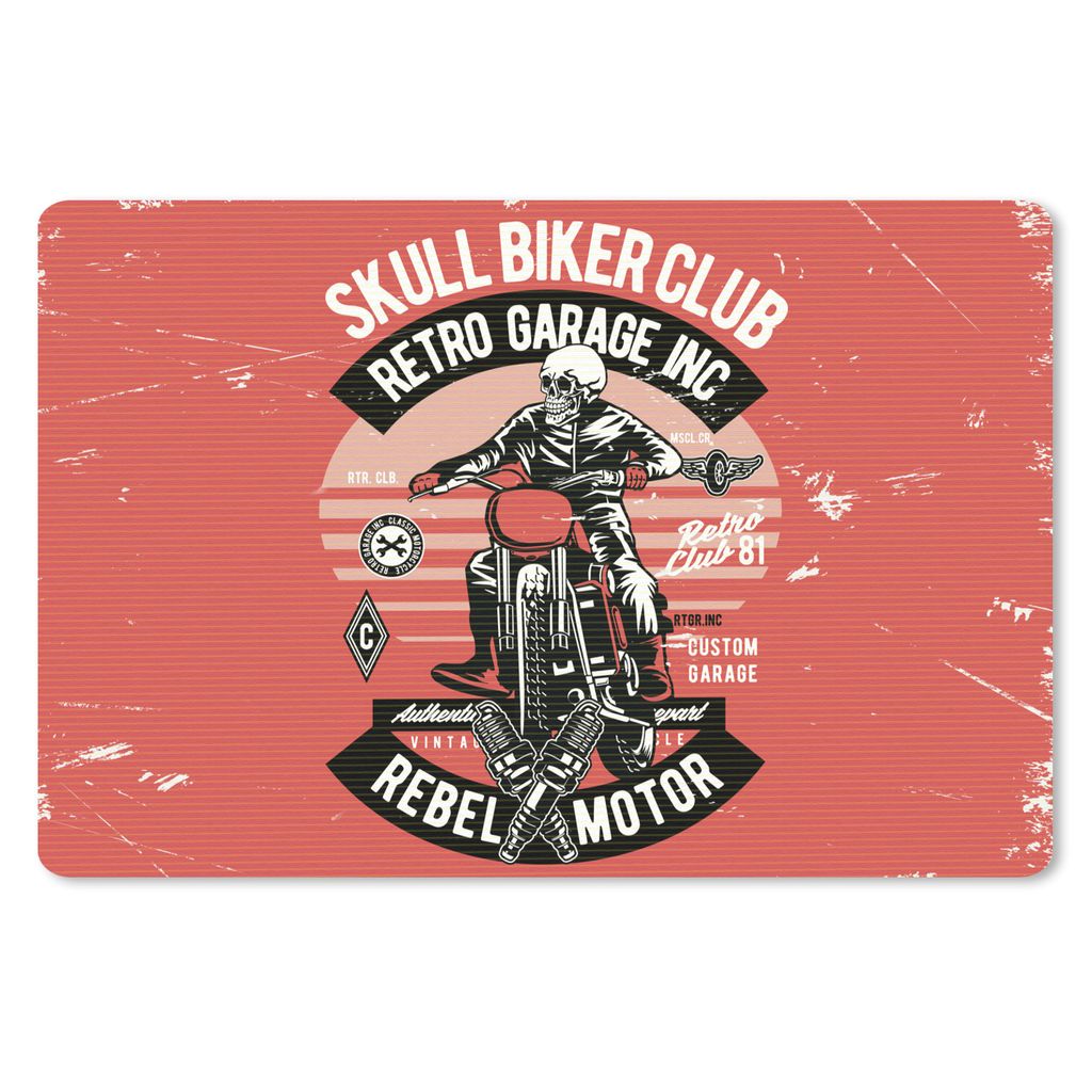 MuchoWow Schreibtischunterlage Motorrad - Skelett - Kleidung - Retro 60x40 cm - XXL Mauspad - Großes Mauspad