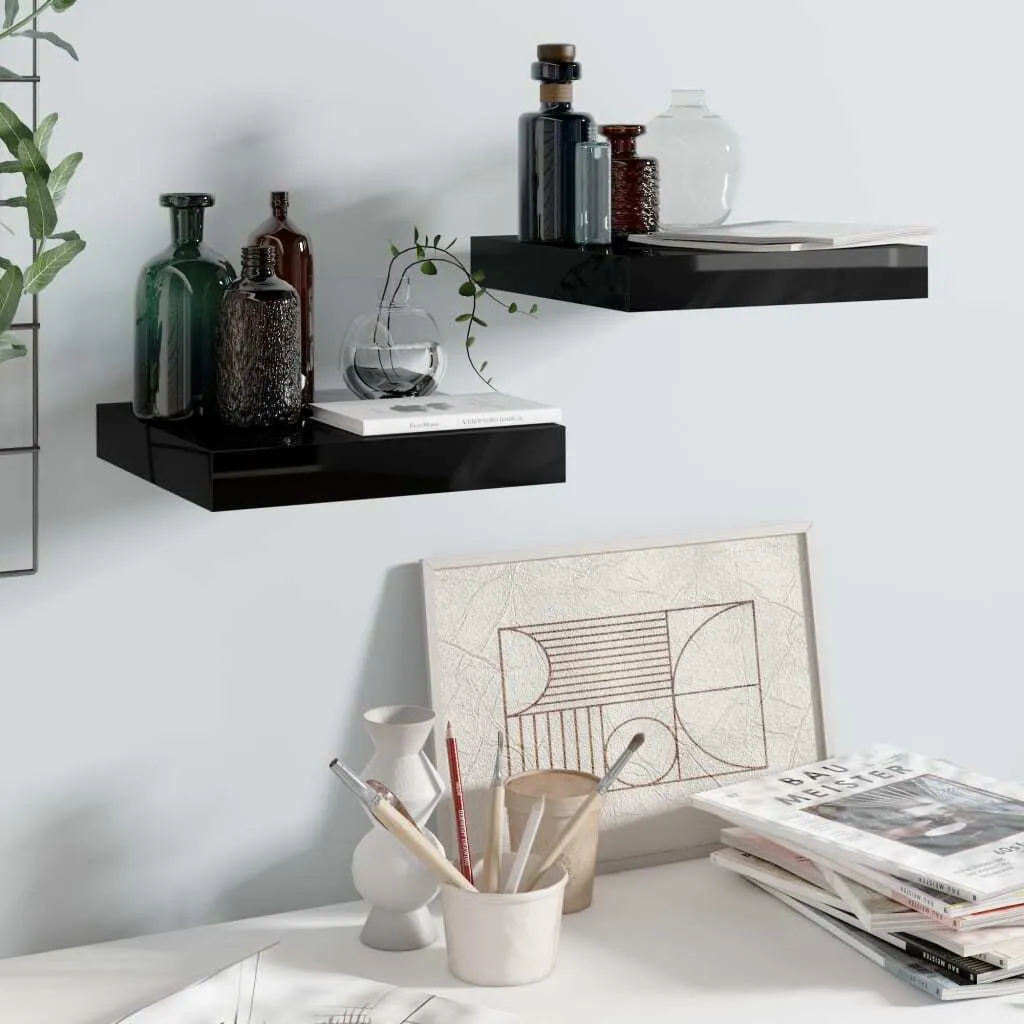 Mensole Decorative Nero Lucido 2 Pezzi | Arreda con Luce e Stile
