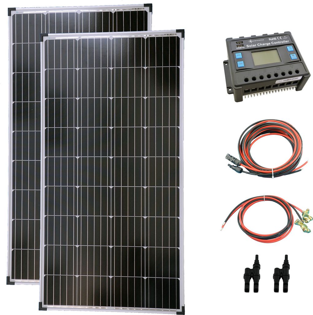 Solar Set 12V 2x130 Watt Solarpanel Solarkabel Laderegler Solaranlage 20A PV