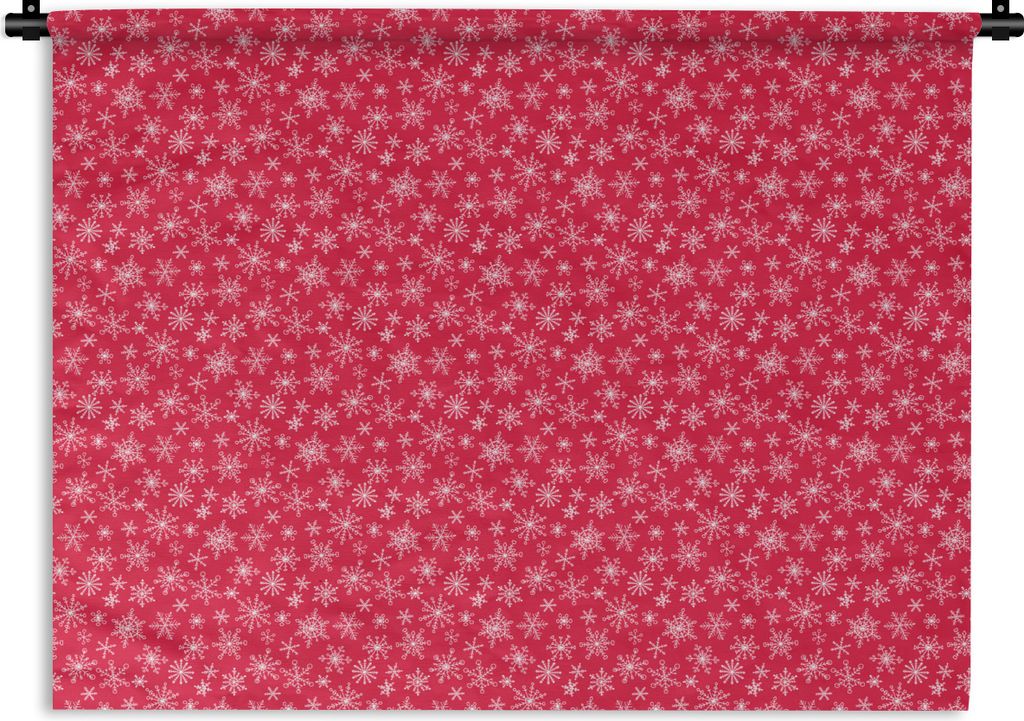 MuchoWow Wandteppich Wandbehang Schneeflocke - Rot - Weiß - Design 150x112.50 cm Tapisserie Dekoration Wandtuch - Wanddecke - Wandteppiche