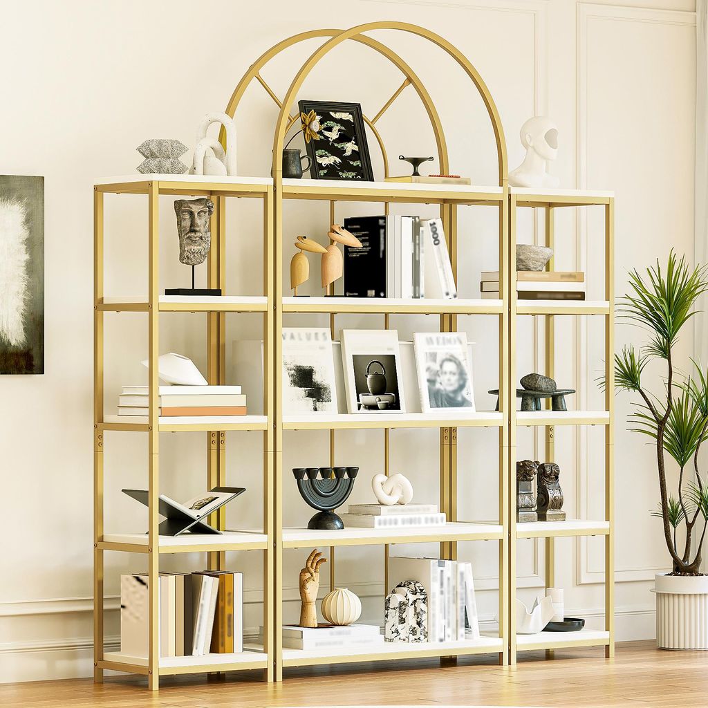 MODFU Bücherregal 3-teiliges Regal Modulares Regal Bogen-Design mit offenen Fächern geeignet zur Aufbewahrung oder Dekoration von Accessoires Gold