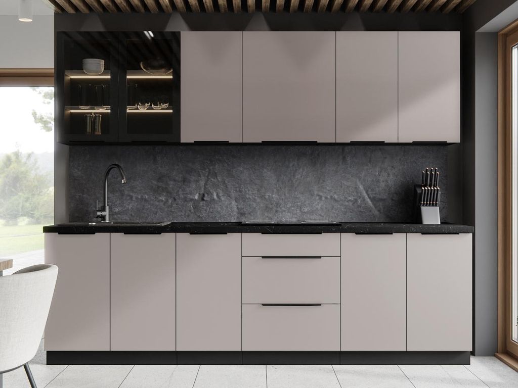 Küche SILVIA 2, zwart / kasjmier Productafbeelding 