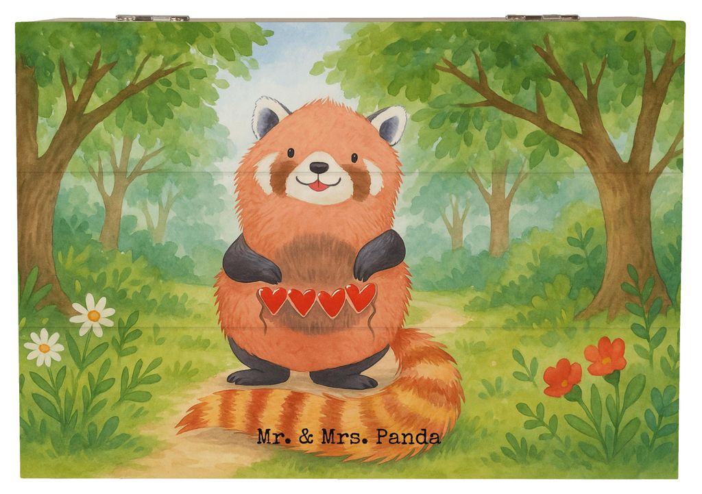 Mr. & Mrs. Panda Schatulle Roter Panda Design 22 x 15 cm - Weiß - Geschenk, Holztruhe, Lieblingsmensch, Lustige Sprüche, schatztruhe, Herz, Liebe...