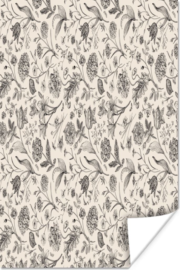 MuchoWow Poster Blumen - Schwarz - Weiß - Blätter 40x60 cm - Plakate für die Wand - Poster Babyzimmer