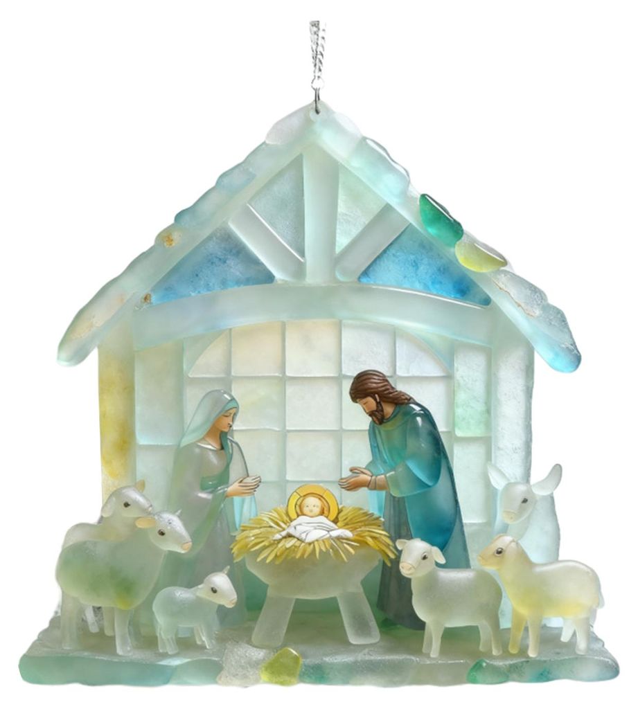 Krippenfigur aus Treibglas, 2D-Acryl-Anhänger mit Darstellung der Geburt Jesu, Weihnachtsbaumschmuck, religiöser Anhänger