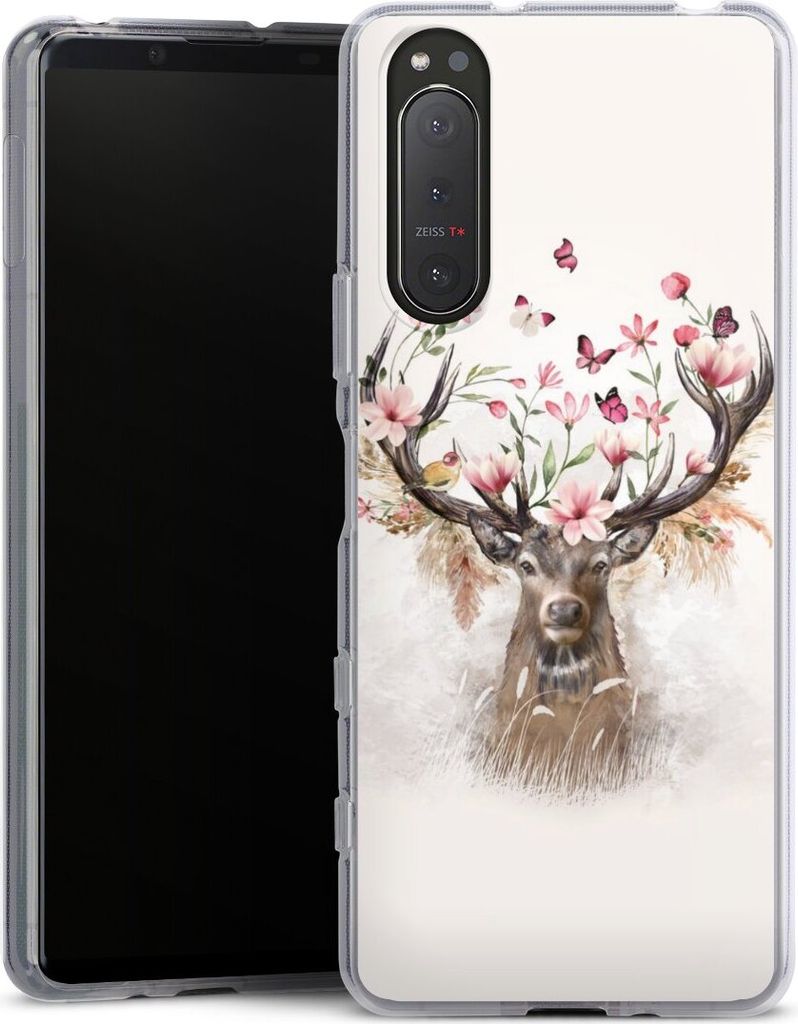 DeinDesign Handyhülle für Sony Xperia 5 II Silikon Hülle Case Smartphone Schutzhülle Blumen Hirsch Tiere