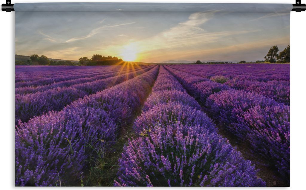 MuchoWow Wandteppich Wandbehang Lavendel - Blumen - Sonnenuntergang - Lila 60x40 cm Tapisserie Dekoration Wandtuch - Wanddekorationen