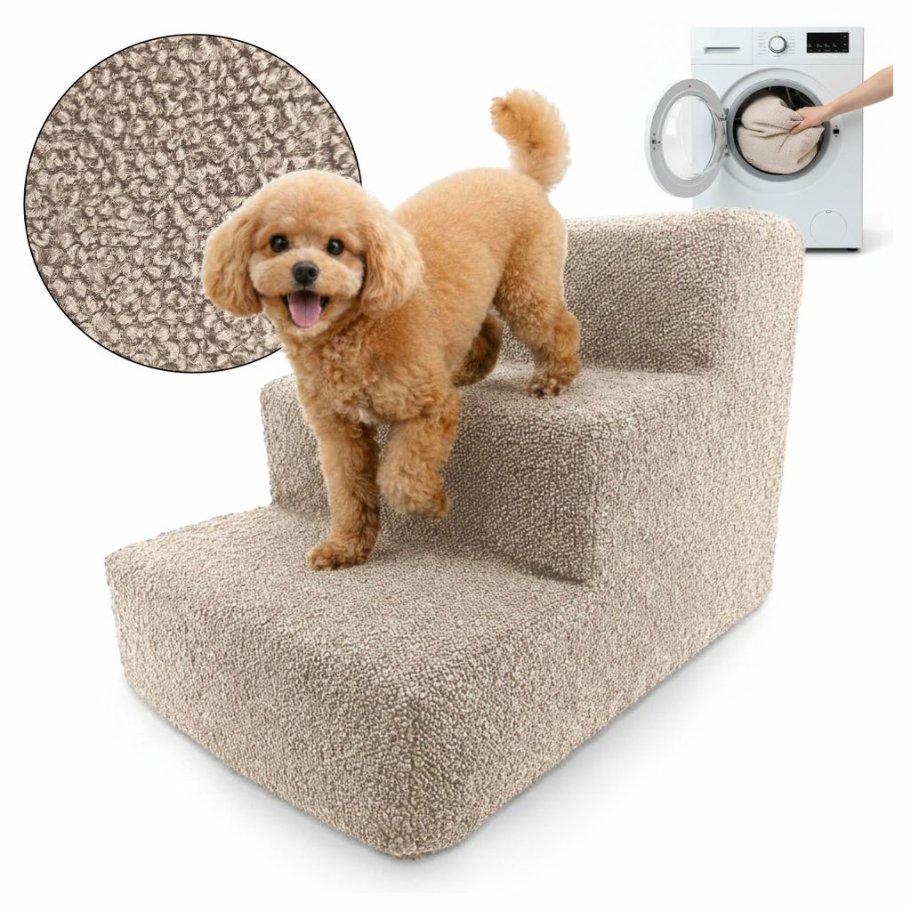 Muralo Treppe für Hund und Katze Rampe HUNDTREPPE Treppe für Haustiere 3 Stufen Beige Bouclé Stoff