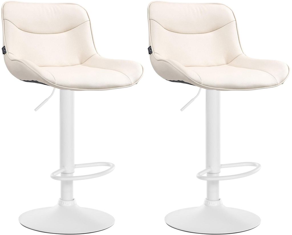 CLP 2er Set Barhocker Vonore Kunstleder höhenverstellbar und 360 Grad drehbar creme Gestell Farbe weiß