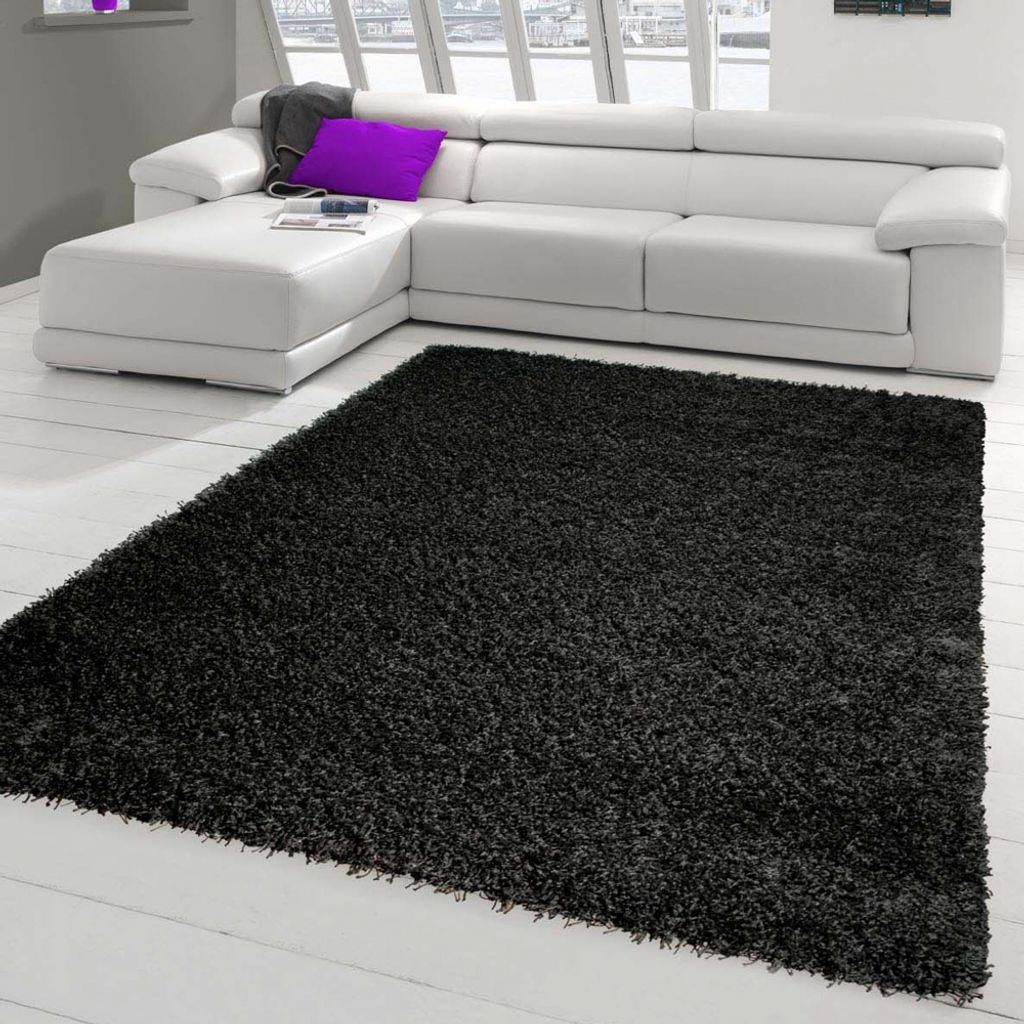Moderner Shaggy Teppich Langflor - Uni Design in Schwarz Größe - 120 x 170 cm