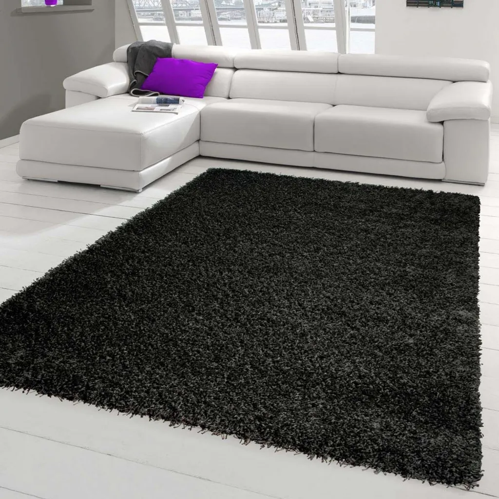 Tapis shaggy moderne noir 120x170 cm - Tapis salon à poils longs cosy