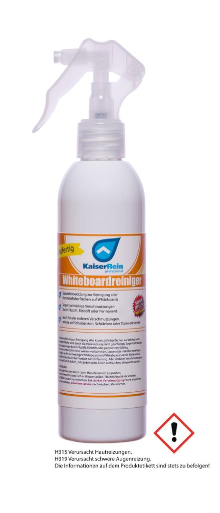 KaiserRein 250 ml Whiteboard Reiniger Spray vielseitig verwendbar für Kunststoffoberflächen I Whiteboardreiniger gegen permanent Stifte I Tafelre...