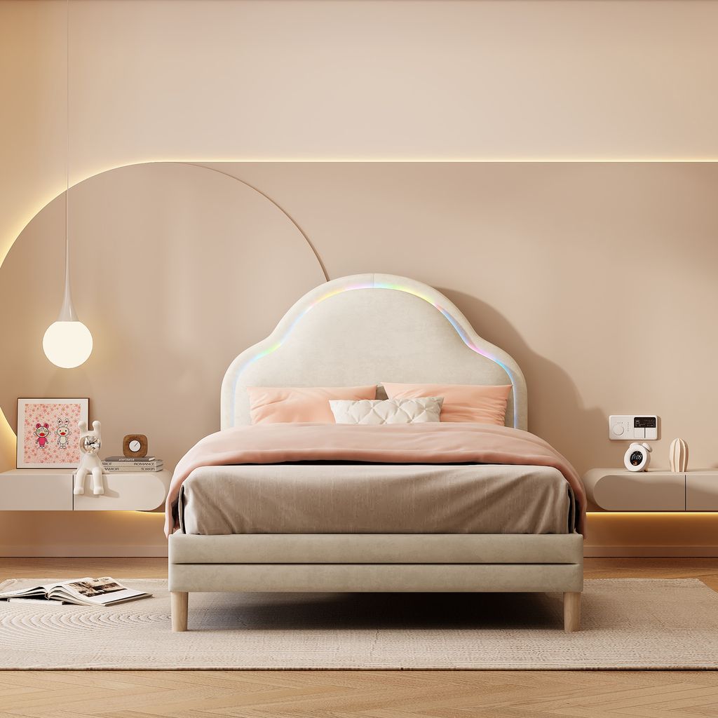 okwish klassisches Kinderbett 90x200 cm mit wolkenförmigem Produktbild 