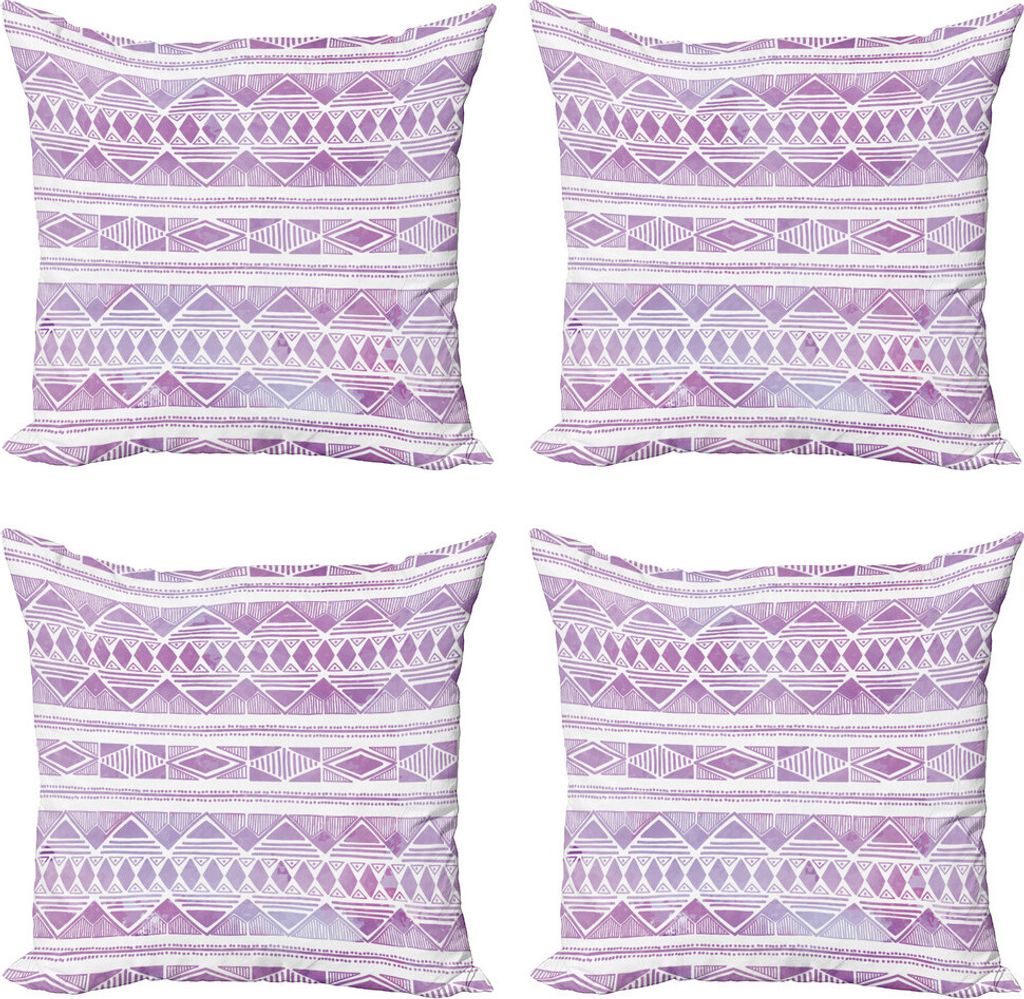 ABAKUHAUS Aquarell Kissenbezug Set (4 Stück), Dreiecke, Moderner Doppelseitiger Digitaldruck, 45 cm x 45 cm, Violet Lila Weiß