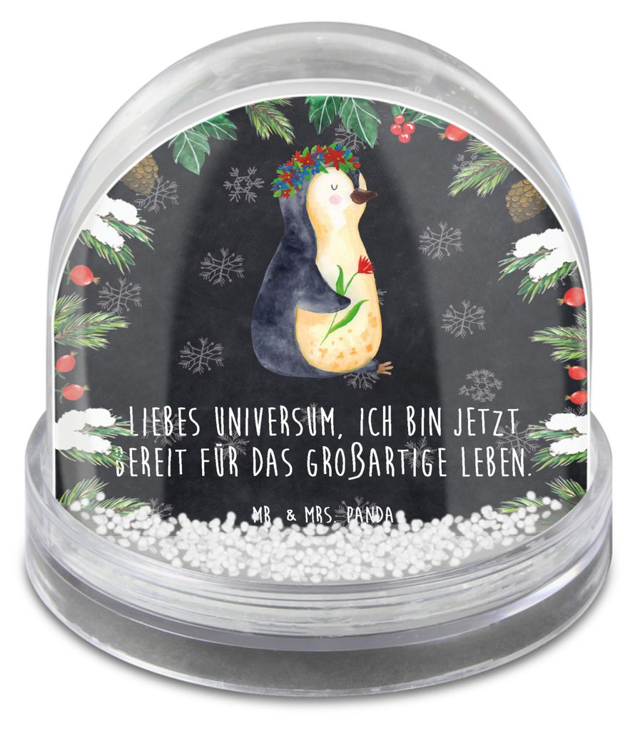 Mr. & Mrs. Panda Schneekugel Weihnachten Pinguin Blumen - Kreidetafel - Geschenk, Positiv, Motivation, schnee kugel, deko, Geschenkidee, Blumenkran...