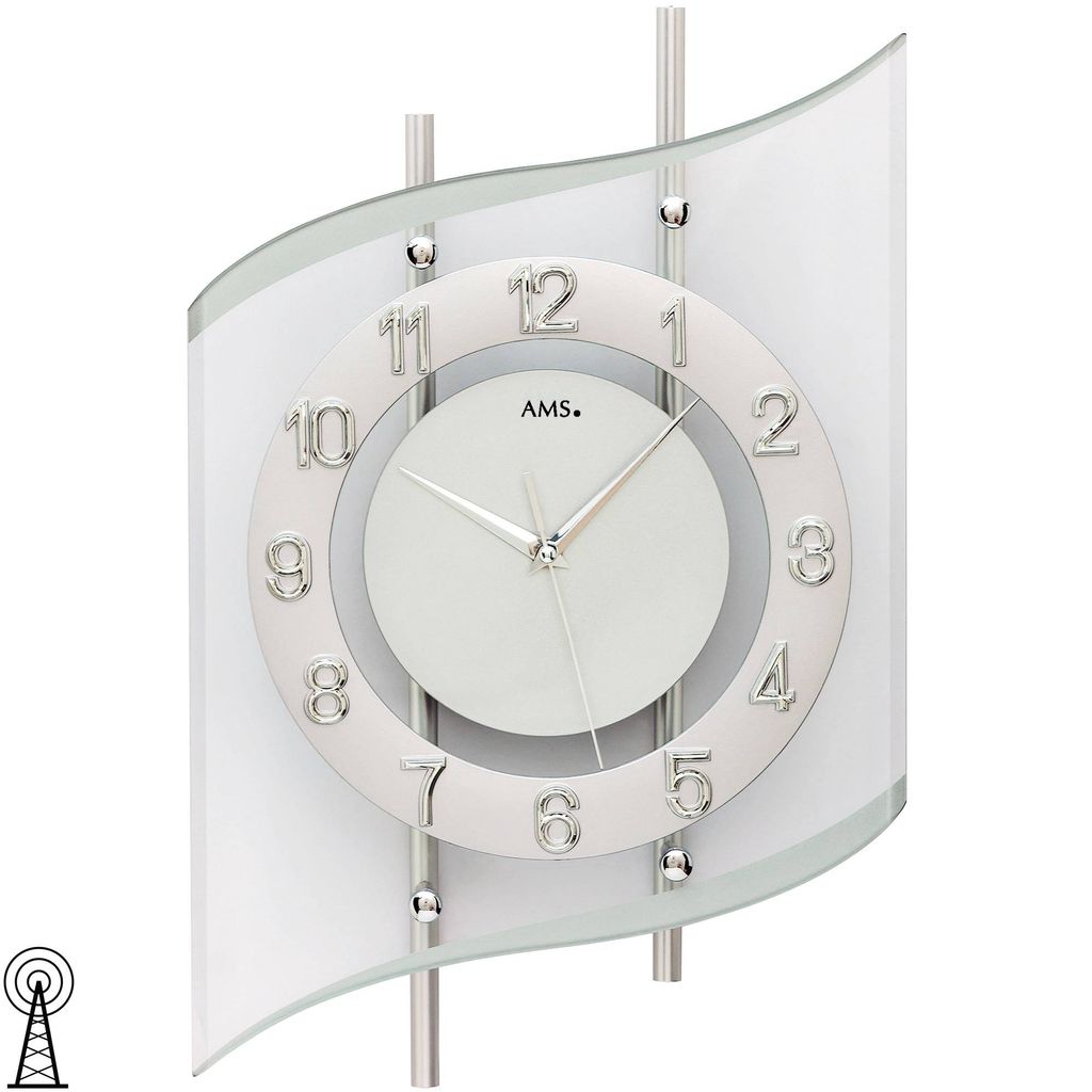 NEU AMS Designer Wanduhr modern Uhr geschwungen Glas 95 cm hoch Gold 