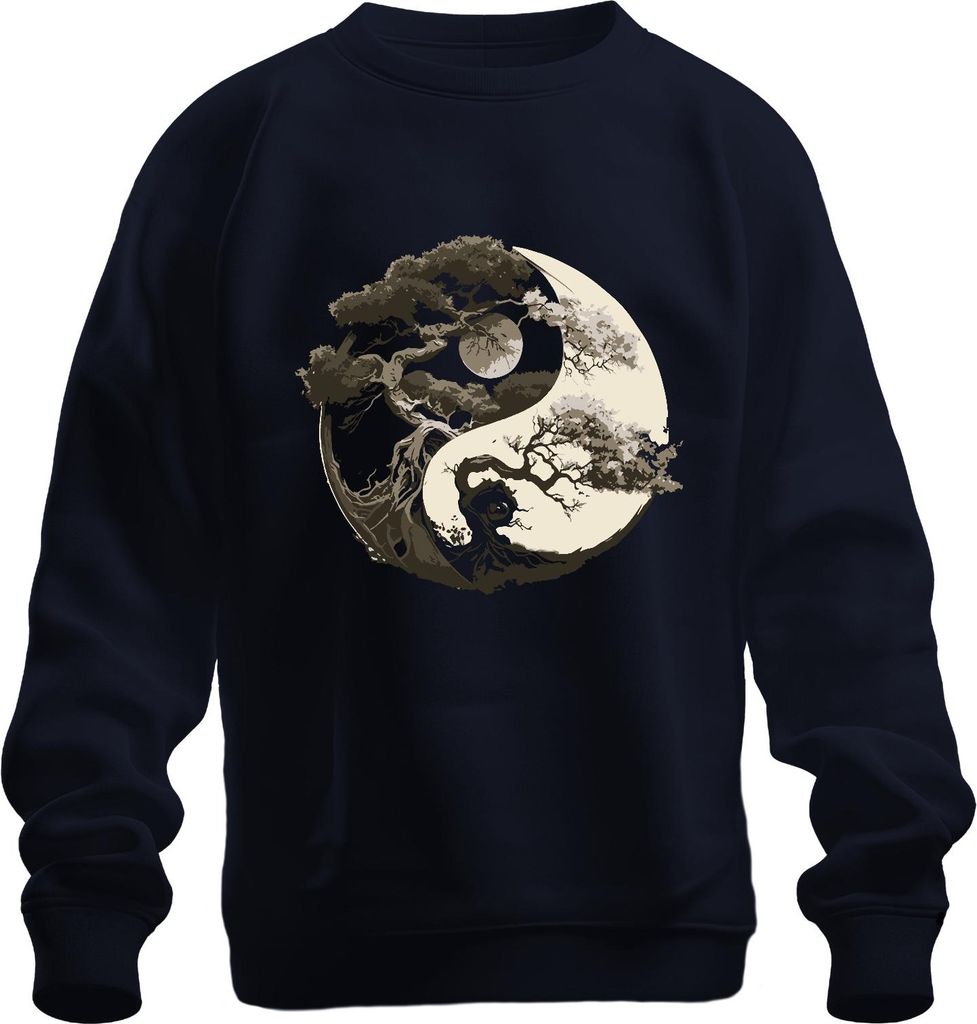 Baum des Lebens Yin Yang Mond Zen Balance Natur Meditation Yoga Uni Sweatshirt Pullover, Navy, 3XL