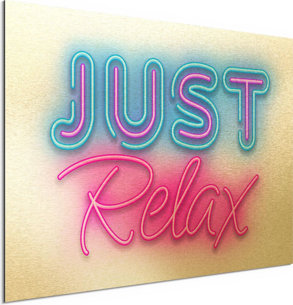DEQORI Alu-Dibond Bild Gold 60x40 cm 'Spruch im Neon-Design' Wandbild Metall dünn Design