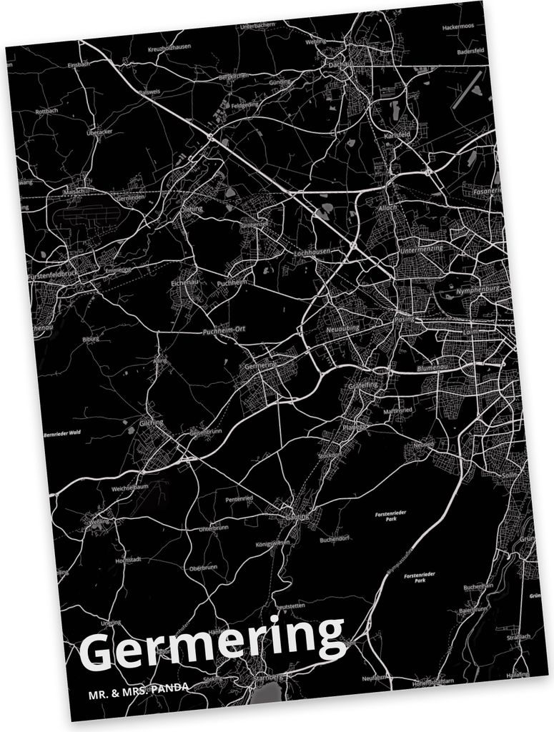 Mr. & Mrs. Panda Postkarte Germering - Geschenk, Stadt Dorf Karte Landkarte Map Stadtplan, Ansichtskarte, Ansichtskarten, Postkarten, bildkarte, Gr...