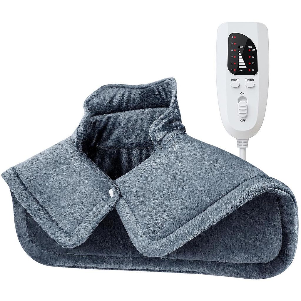 Heizkissen für Nacken Schulter 58×42cm,Tragbares Wärmekissen mit 6 Heizstufen & 4 Timer-Einstellungen, 60W Schnellheizung, Waschbar