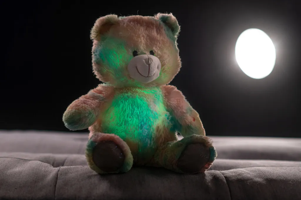 Grande peluche ourson arc-en-ciel musicale et veilleuse pour enfant 40cm