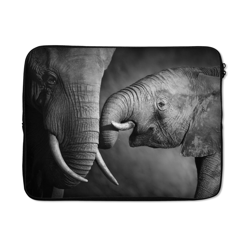 MuchoWow Laptop Hülle 15 Zoll Wildtiere - Elefant - Schwarz - Weiß - Porträt Laptoptasche - Laptoptasche - Sleeve - Rundum-Schutz