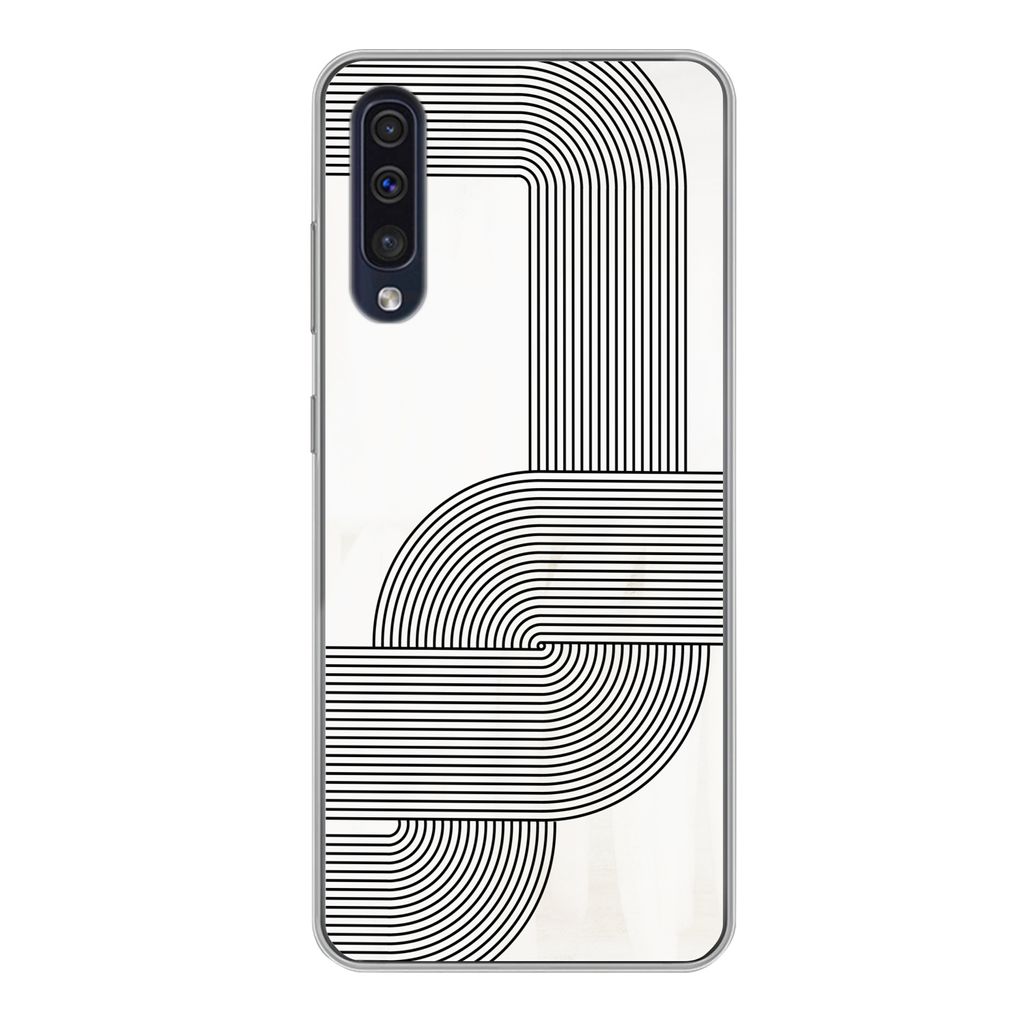 MuchoWow Handyhülle Schutzhülle Hülle für Samsung Galaxy A50 Kunst - Schwarz - Weiß - Linie Silikon Softcase Handy Hülle - Mobiltelefonhülle