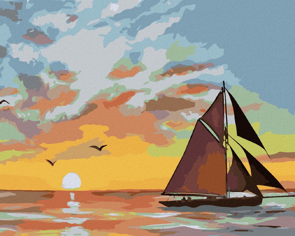 Zuty - Malen nach Zahlen - SEGELSCHIFF UND SONNENUNTERGANG (D. RUSTY RUST), 40x50 cm, ohne Keilrahmen