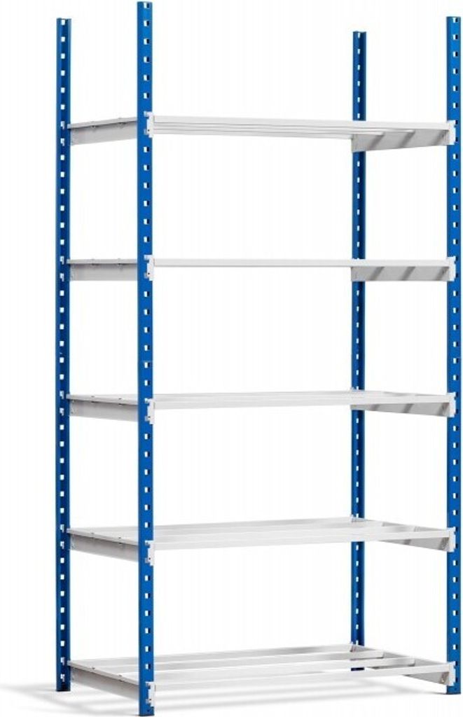 Fachbodenregal MAXIMUS | Grundregal | HxBxT 200x125x50cm | 5 Ebenen | offener Fachboden | Fachlast 152kg | Lichtblau/Lichtgrau