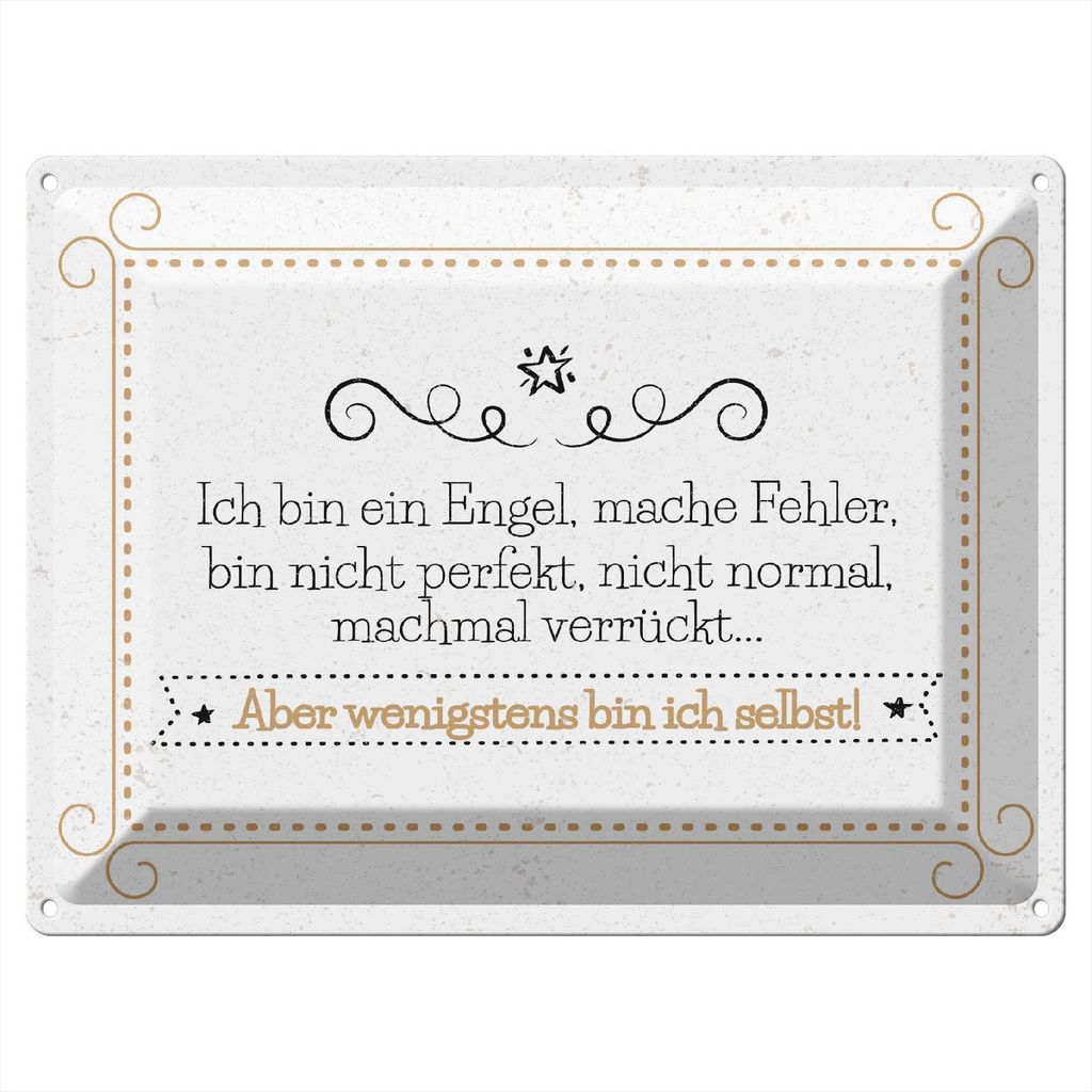 Blechschild Wandbild in : Brillante Farben, Größe 30 x 40 cm Motiv Blechschild Spruch 30x40 cm Ich bin ein Engel, mache Fehler Deko Schild