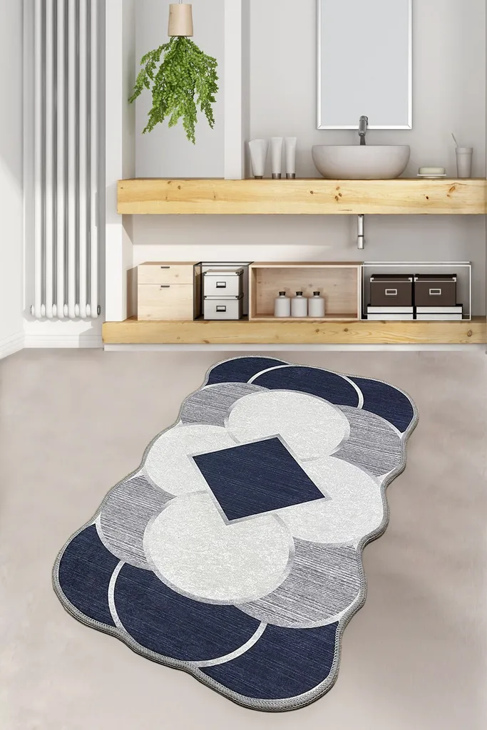 Grand tapis de bain absorbant Corte bleu foncé en polyester 70x120 cm