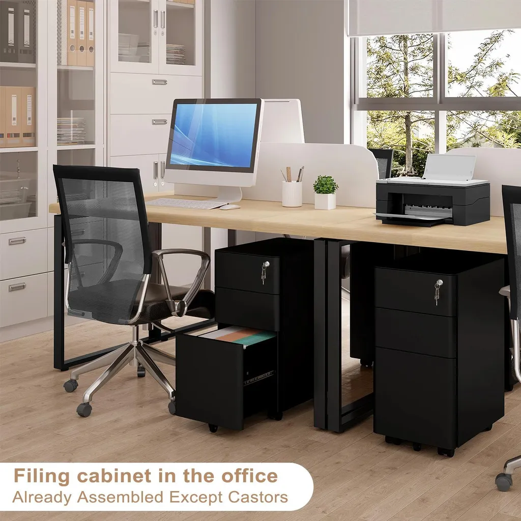 Caisson de bureau pour dossiers suspendus et rangement sécurisé noir - 3