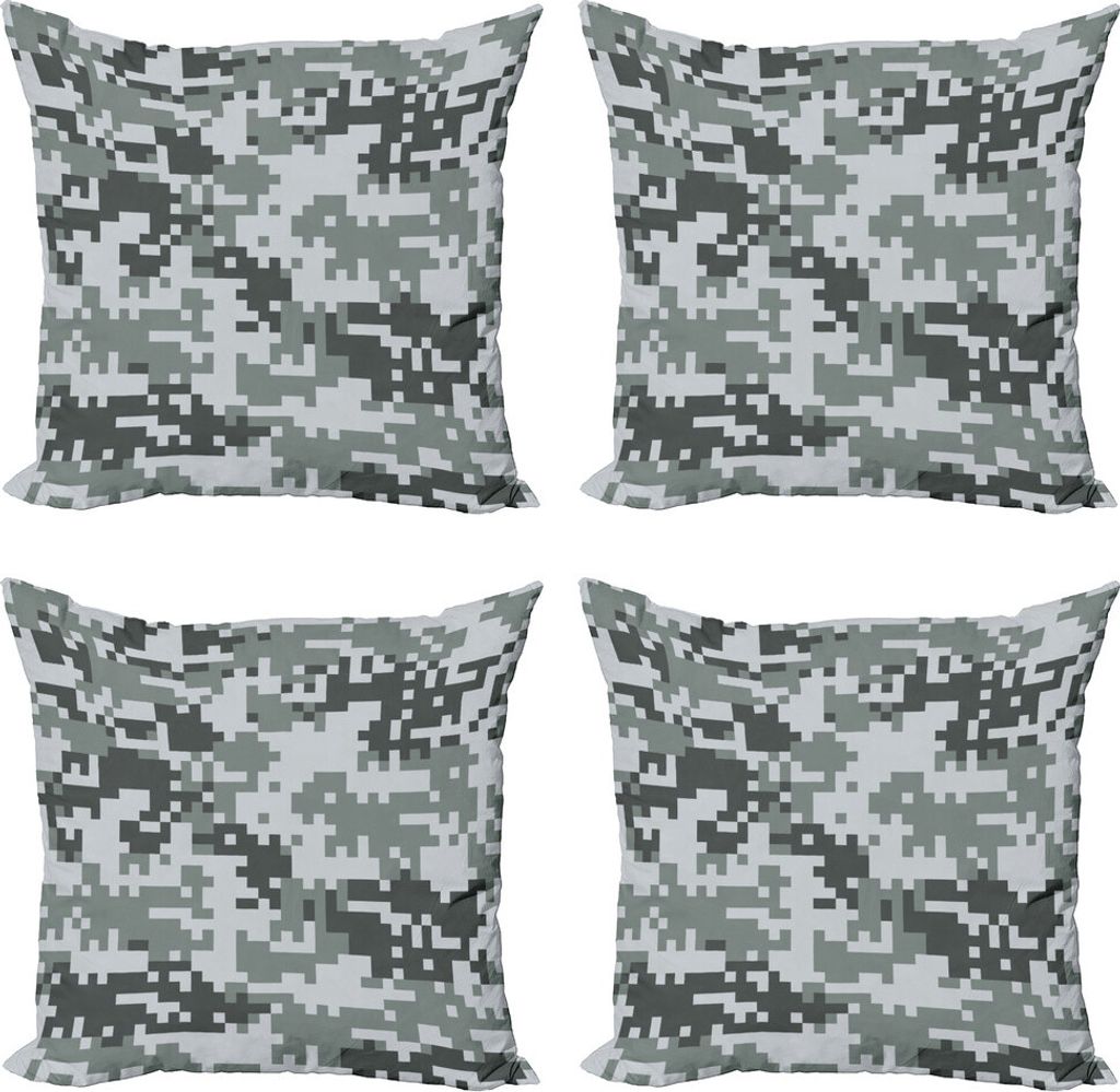 ABAKUHAUS Camo Kissenbezug Set (4 Stück), Pixel-Effekt Digital-Grau, Moderner Doppelseitiger Digitaldruck, 60 cm x 60 cm, Grau Hellgrau Grau