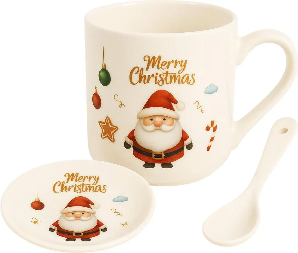 Set Tazza Natalizia 400 ml Porcellana con Piattino e Cucchiaino KB20WZ3