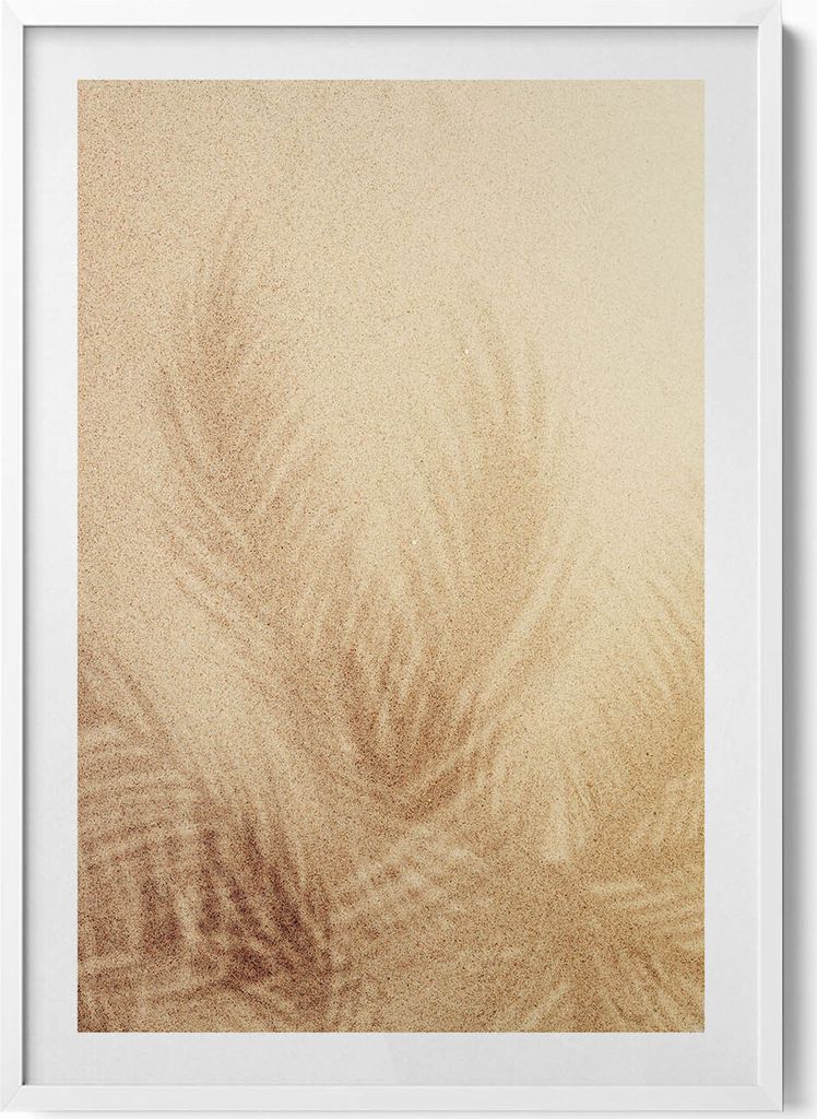 Strand Sand Urlaub– Wandbild mit Rahmen – Gerahmtes Bild – Wanddekoration – 70x100 cm – Weiß Rahmen