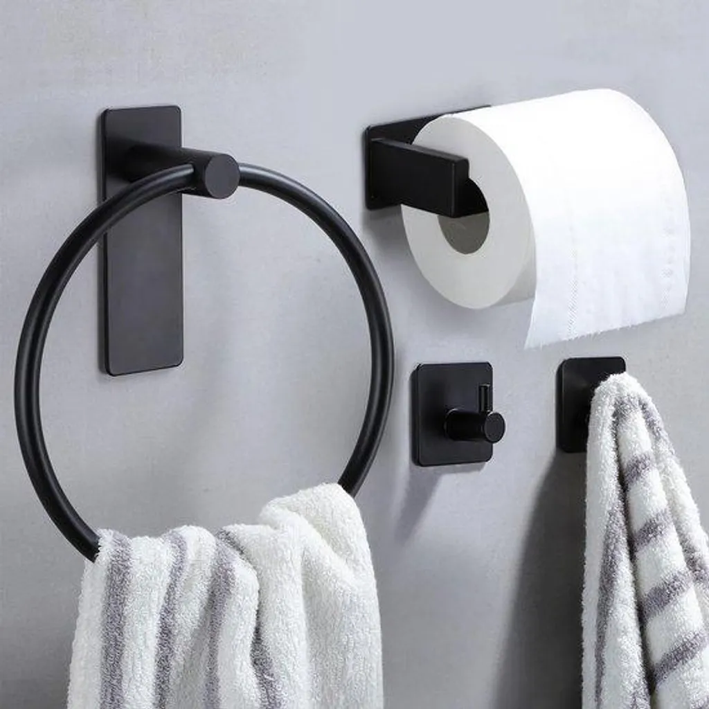 Porte-serviettes noir en acier inoxydable avec crochet et porte-papier