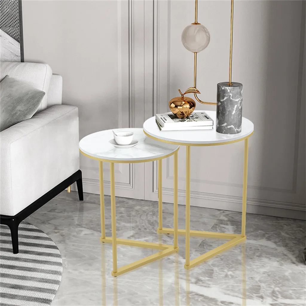 Table d'appoint marbre véritable blanc et métal robuste - Série Opal - 2