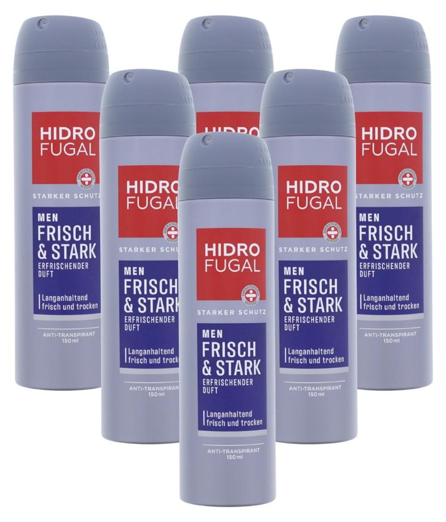 6 x Hidrofugal Men Frisch & Stark Deo Spray je 150ml Anti Transpirant Erfrischender Duft