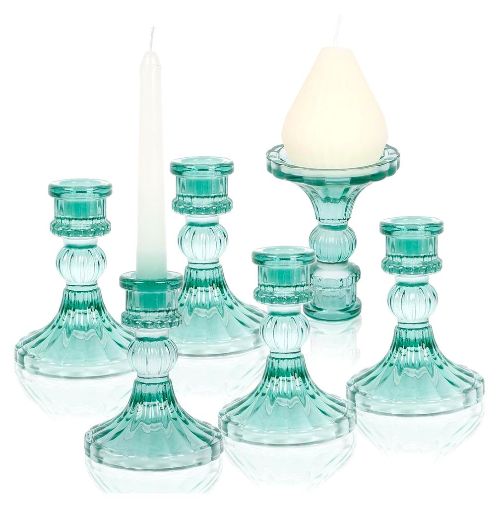 6 Stück Kerzenständer aus Glas - Set für Stabkerzen, geeignet für Stumpenkerzen, Tischdekoration für Hochzeiten, Partys, Valentinstag und Heim...