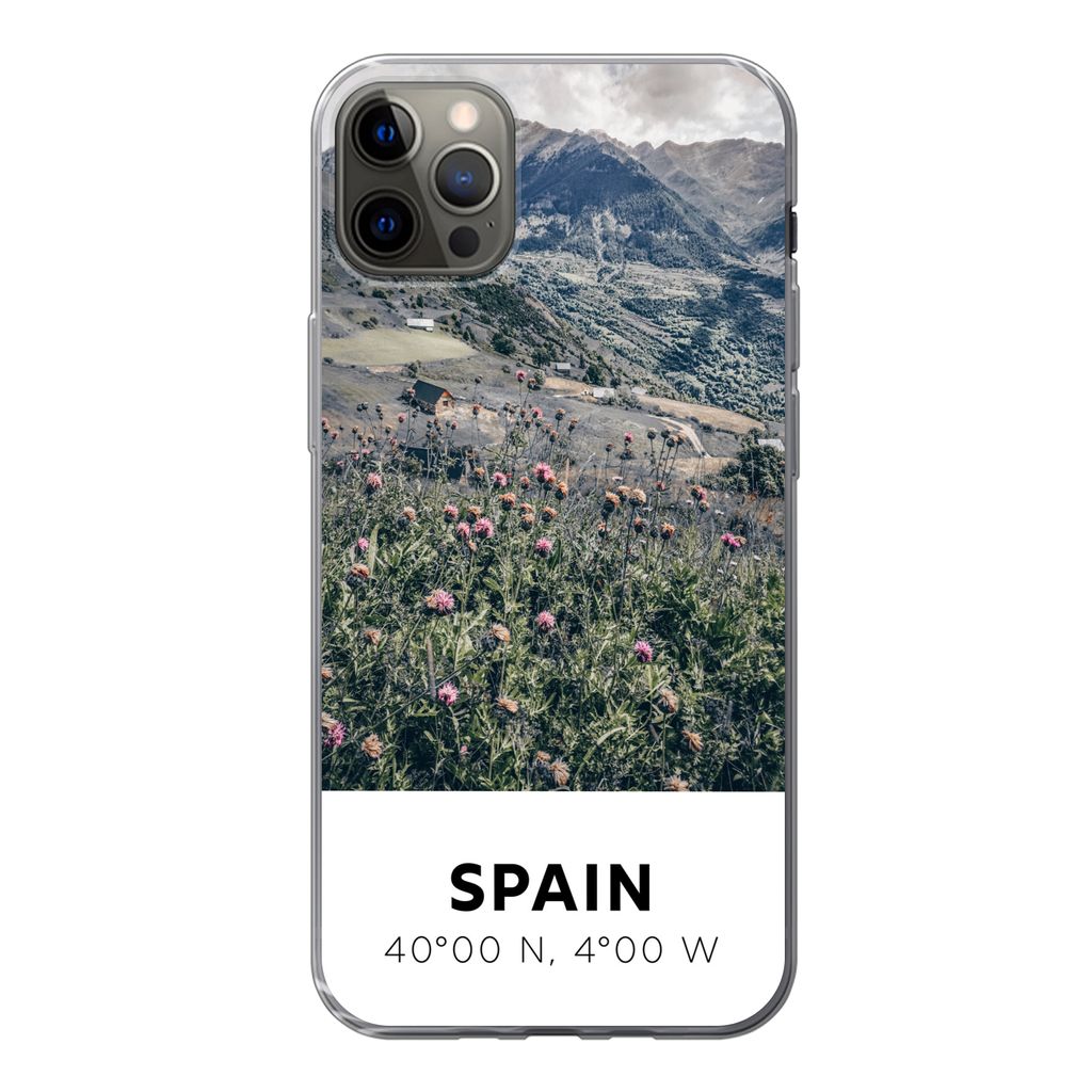 MuchoWow Handyhülle Schutzhülle Hülle für iPhone 13 Pro Max Spanien - Berge - Blumen Silikon Softcase Handy Hülle - Mobiltelefon