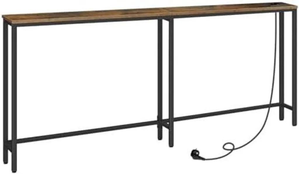 Table d'appoint fine avec prises USB, meuble métal gain de place noir