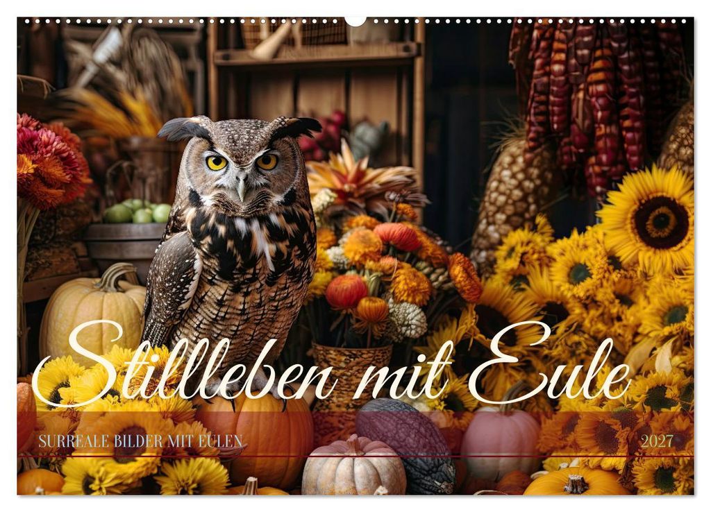 Stillleben mit Eule (Wandkalender 2027 DIN A2 quer), CALVENDO Monatskalender