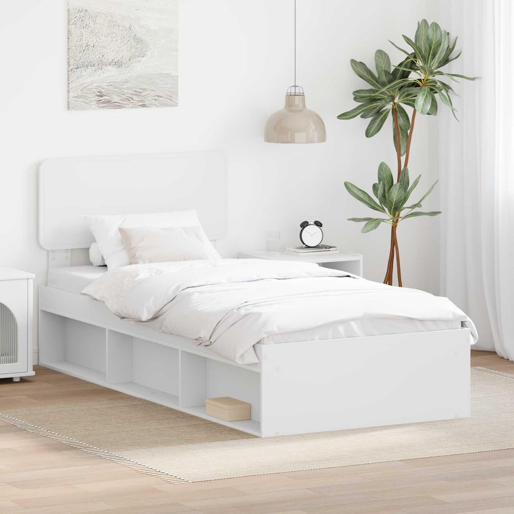 Maison Exclusive - Bettrahmen mit Kopfteil Weiß 90 x 190 cm Massives Kiefernholz