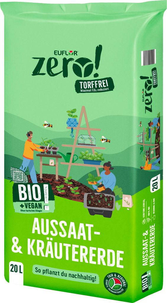Euflor Zero! Aussaaterde und Kräutererde torffrei vegan 20 L