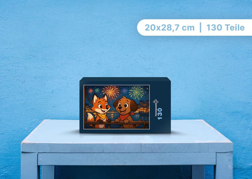 hansepuzzle 111668 - Finn und Wuff Puzzle, 130 Teile, Kinder, 28,7 x 20,0cm mit hochwertiger Aufbewahrung, Kartonbox und wiederverschließbarem Beutel