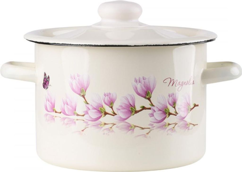 EMALIA RYBNIK Emaillierter Topf mit Deckel MAGNOLIA Creme 3l Gas Induktion