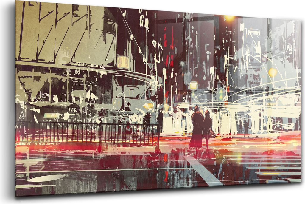 120x60 - Wandmalerei auf Glas- Wanddekoration aus Glas - Stadt Nachtszene