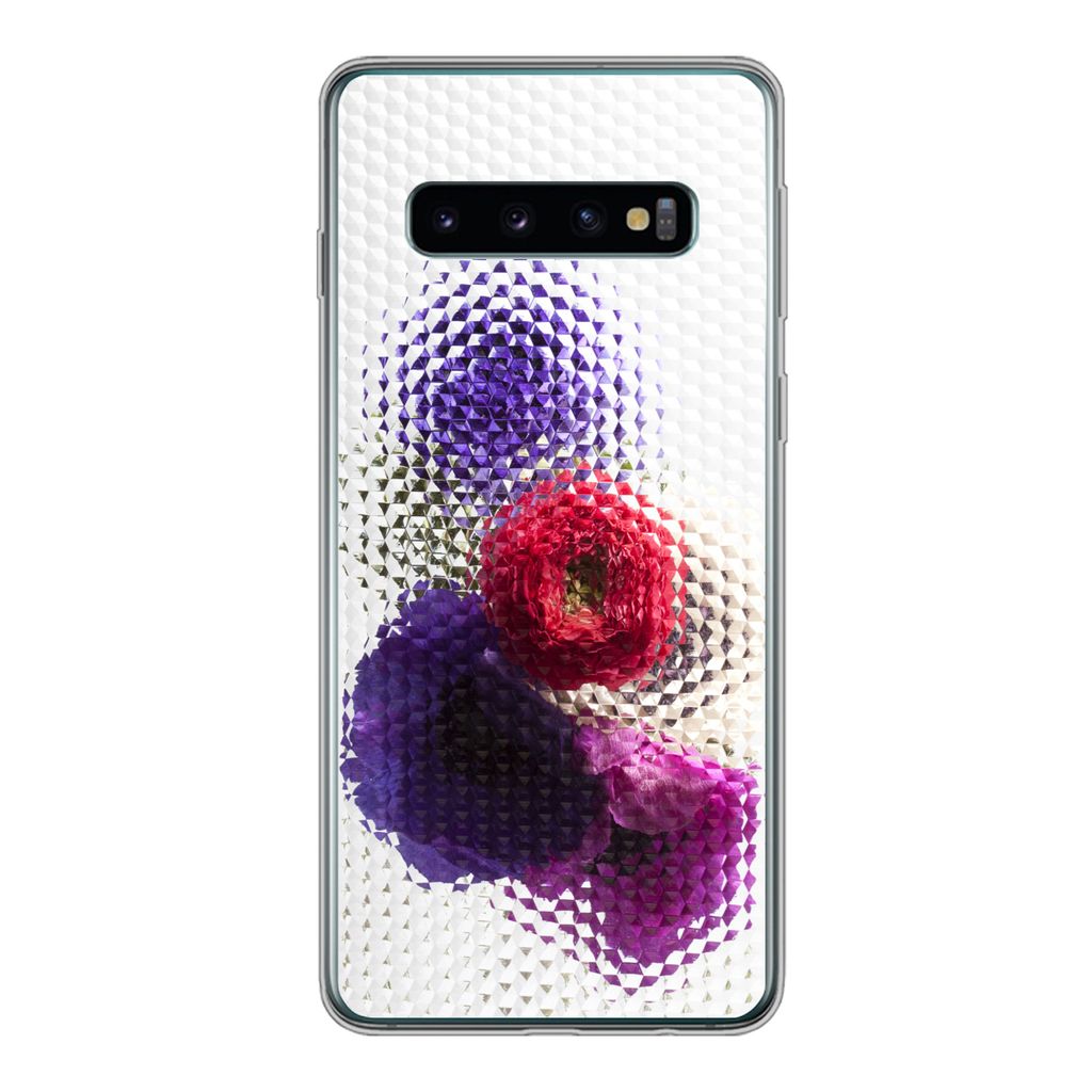 MuchoWow Handyhülle Schutzhülle Hülle für Samsung Galaxy S10 Mohn - Blumen - Glas Silikon Softcase Handy Hülle - Handytasche
