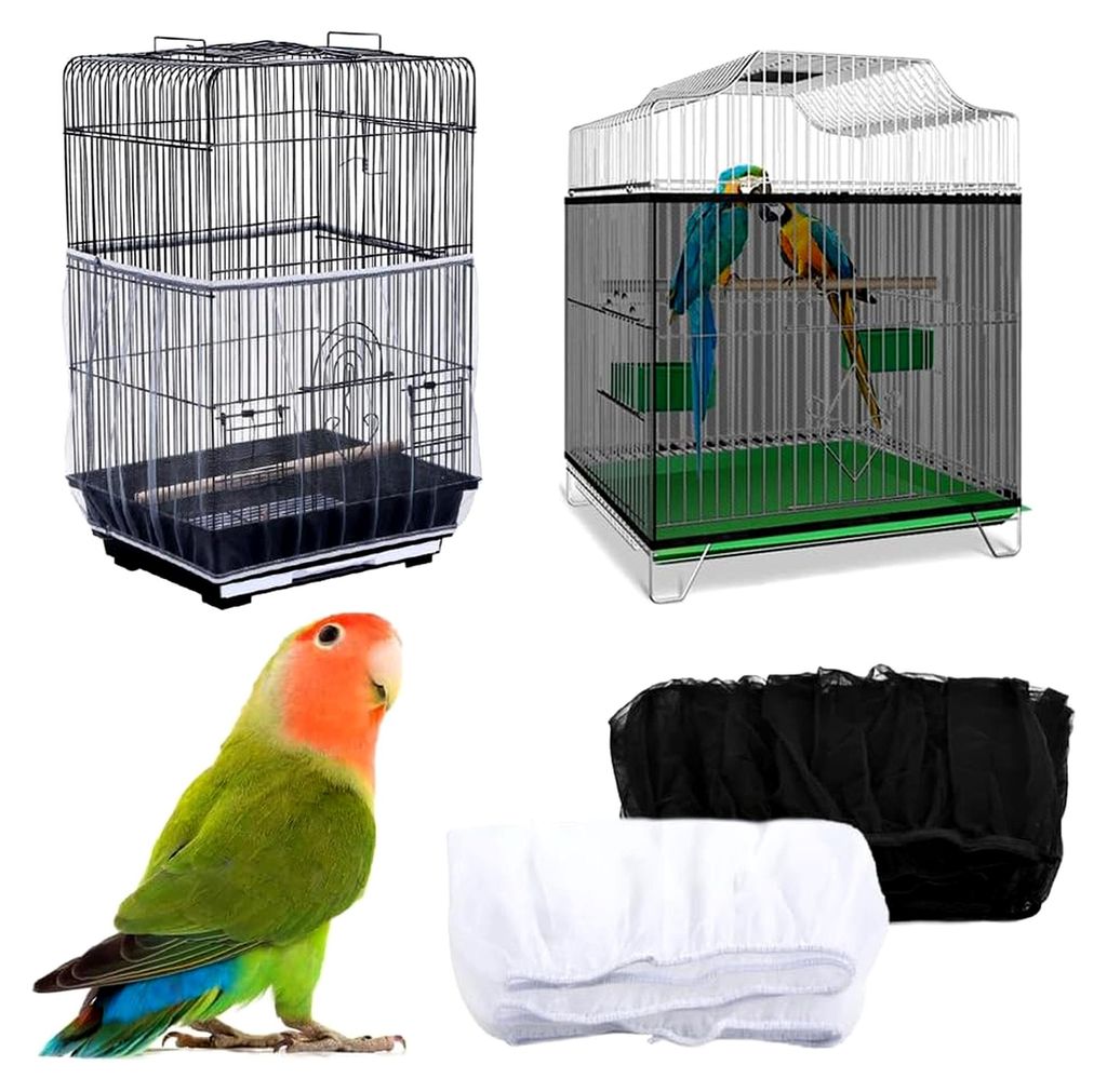 2 Stück Vogelkäfig Netzabdeckung, Dehnbare Abdeckung für Vogelkäfige (Weiß + Schwarz)