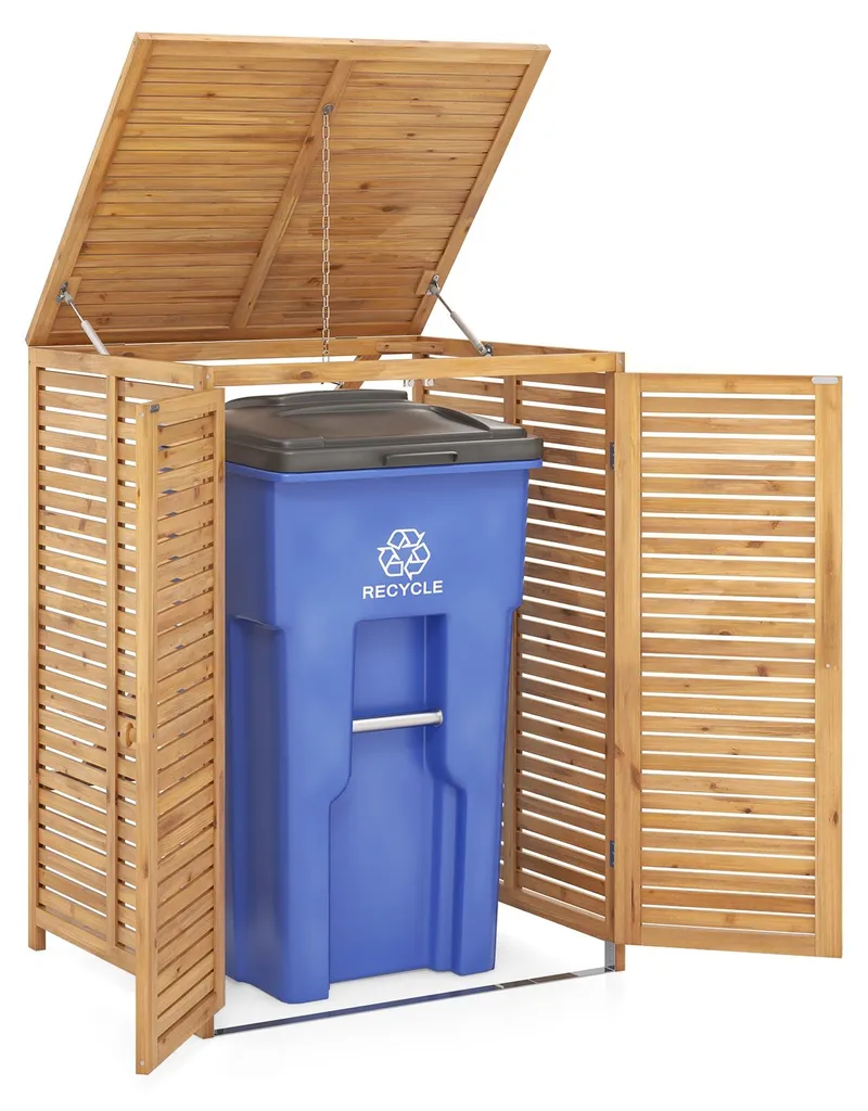Abri Poubelle 120L Résistant aux Intempéries avec Porte et Couvercle